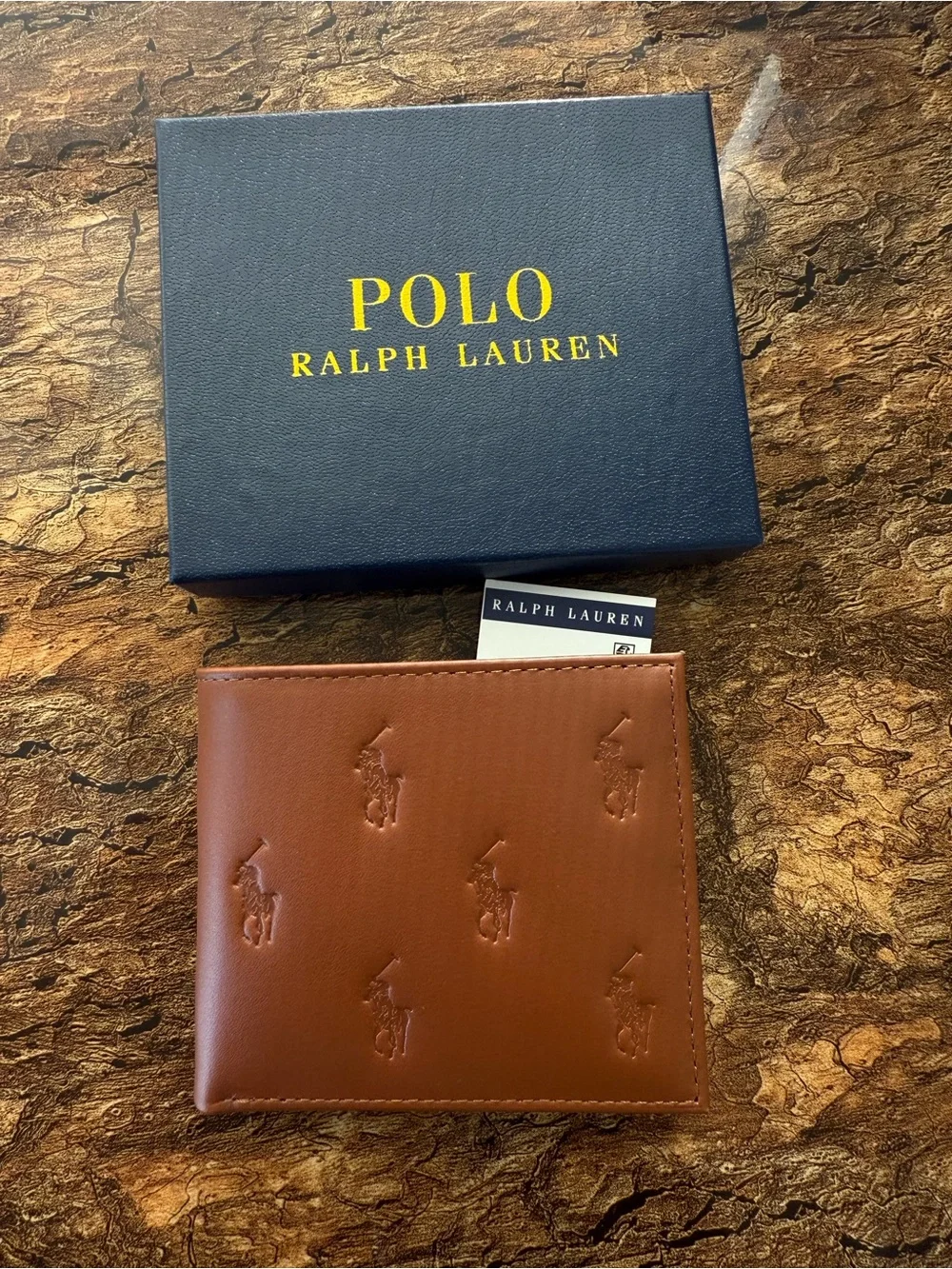 Ralph Lauren Brown Embossed Polo Leather Bifold Wallet